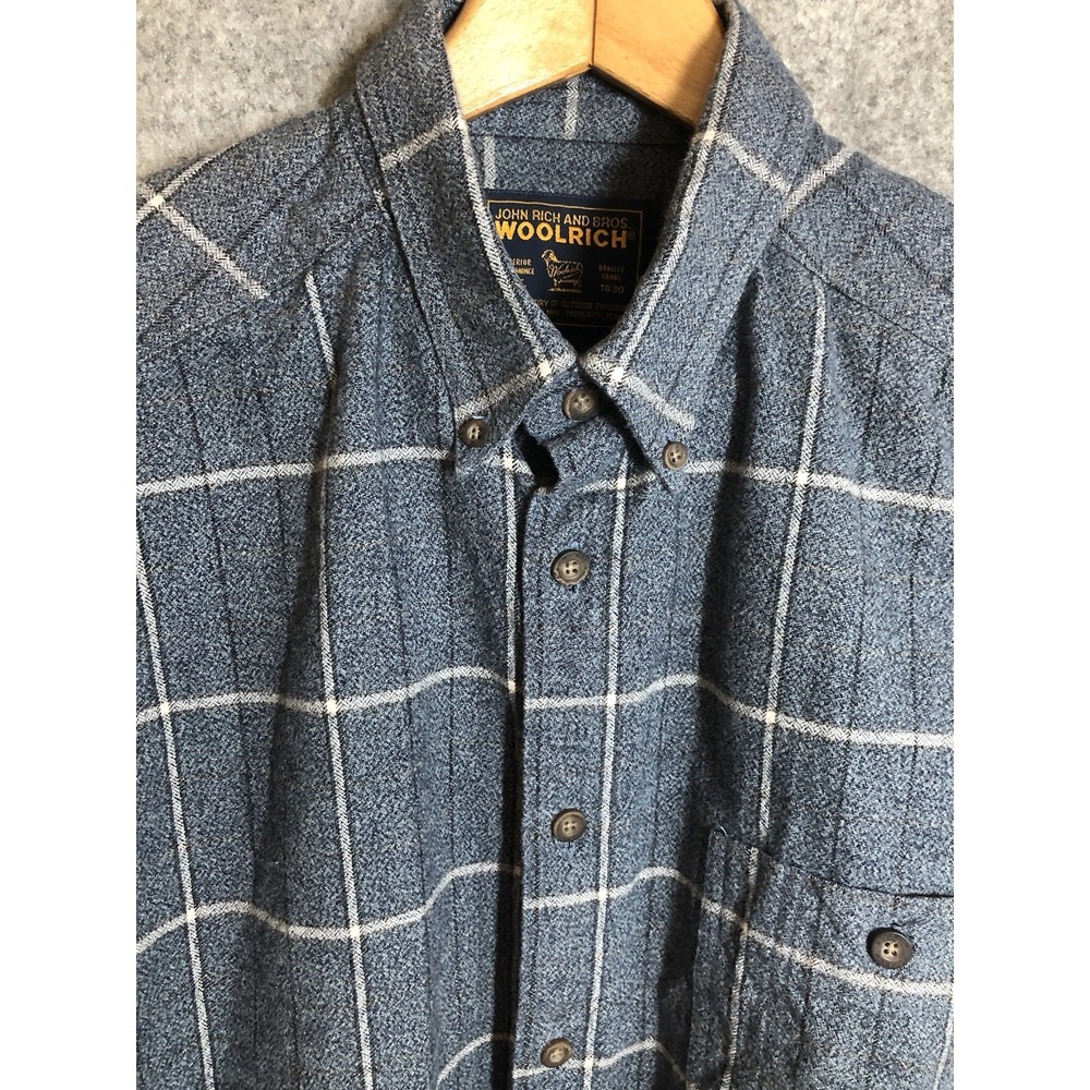 Woolrich Shirt Mens‎ Medium Blue Check Heavy Flannel Fish Camp Hike Outdoors
